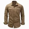 Camisas casuais masculinas em camisa militar de algodão de qualidade Homem de manga comprida homem respirável sólido com bordado