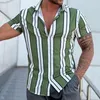 Heren Casual Shirts 2023 Heren Shirt Mode Strepen Print Korte Mouw Zomer Turn-down Kraag Knop Mannelijke Kleding