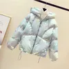 Damskie okopy płaszcze błyszczące krótkie kobiety Koreańska wersja 2023 Zimowa kurtka gruba pieczywo do chleba kolorowe kurtki z kapturem panie płaszcze damskie płaszcze