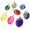 Pendant Necklaces Natural Stone Gemstone Egg-shaped Striped Agate Making Crafts Necklace Bracelet Earrings Accessories For Woman 30x45mmPend