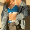 Tracksuits voor dames 2023 Spring mode sexy letter afdrukken geribbeld twee delige set camis crop top high taille shorts sportief pak tracksuit young young