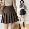 Gonne Gonna di lana invernale Donna Solid Vita alta Pieghettata Mini Vintage School A Line Falda Plisada Beige Grigio Nero Marrone 230110