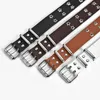 Belts estilo punk pin dupla fivela feminina cientita para jeans liga de moda damas retro decorativas de couro pu da cintura