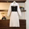 カジュアルドレスEhqaxin Autumn Winter Women's Dress Fashion 2023フレンチニットパッチワークチェーンシャツ長い女性L-4XL