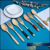 Spoons Natural Wood Spoon Fork Set Winding Honey Coffee Ice Cream Wood K￶k Cotlary Drop Delivery Home Garden Dining Bar Flatwar OT2FW