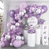 Outros adesivos decorativos Balão roxo Garland Arch Kit Metallic Silver Balloons Confetti Butterfly para Decoração de festa de casamento 230110