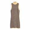 Casual Dresses 2023 Women Dress Vintage Fashion Geometric Jacquard Sticked Sleeveless Mini Woman Lady Female Dres
