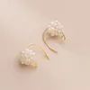 Orecchini a bottone in oro 18K REAL. 925 Sterling Silver Piercing Rice Pearl Ear Hook Threader C-G9703