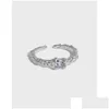 Pierścienie opaski Autentyczny 925 Sterling Sier Pierścień dla kobiet nieregularna powierzchnia micro CZ cyrkon Crystal Otwarte Regulowane Prezenty weselne Dr Dhuz4