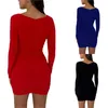 Casual jurken dames fashion trend bodycon jurk lange mouw holle vooraan aan de voorkant wending massieve kleur ruches