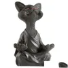 庭の装飾気まぐれな黒仏猫の置物catの置物瞑想ヨガコレクションハッピー装飾アートスケプチア像