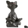 Tuindecoraties grillige zwarte boeddha kat beeldje meditatie yoga collectible happy decor art scptures beelden home drop dhodj