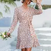 Abiti casual Vintage Dot Polka Print per le donne Vestidos Primavera manica lunga Sexy scollo a V Boho Beach Dress Ruffle A Line Mini Robe