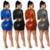 Work Dresses Sexy Bandage 2 Pieces Mini Skirt Sets Long Sleeve V Neck Crop Top And Draped Strings Skirts Woman Matching Night Club Wear