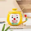 Mugs 500ml Cute Hand Drawn Circus Clown Ceramics Coffee Mug With Lid And Spoon Creative Large Capacity Cartoon Tea Milk Breakfast Cup