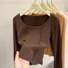 Accueil Vêtements Chemisier à col rond pour femmes en automne et en hiver Style étranger Super chaud court irrégulier haut à manches longues épaissi et brossé T-shirt pour femme