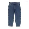 Mäns jeans 2023 Spring Loose avsmalnande bomulls Ankle-längd Män avslappnad plus storlek Streetwear Denim Trousers