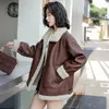 Women's Leather Autumn Winter 2023 Lamb Fur Coat Female Korean Motorcycle Plus Velvet Thick Loose Short Pu Women Jacket Street
