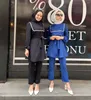 Etniska kläder Dubai 2 stycken sätter muslimska kvinnor mode marin krage flickaktigt stil matchande islam kalkon europeiska de moda musulman ensembler