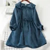 Casual Dresses Women Spring Autumn Cotton Blends Dress Slim Waist Solid Color Female Fashion Petter Pan Collar Flared Sleeve Big Swing