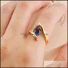 Band Rings Blue White Zircon Stone Ring Male Female Yellow Gold Wedding Jewelry Promise Engagement For Men Drop Delivery Otfgf