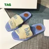 New Designer Slippers Woody Flat Mule Slide Sandals paris women shoes sail burgundy black mesh embroidered linen blue beach outdoor slides