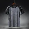 Herr t-skjortor Stylish O Neck Patchwork Color Men t-shirt mjuk kort ärm krymp resistent smal sport sportkläder för arbete