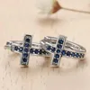 Hoop Earrings Fashion Silver Plated Cross Blue Zircon Crystal For Men Women Jewelry Birthday Gifts