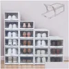 Clothing Wardrobe Storage 38 3Pcs Push Der Type Shoe Box Portable Stackable Plastic Seethrough Transparent Dertype Shoes Case Drop Dh7Jw