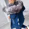 Women's Down Parkas Wool Collar Cowboy Splicing Denim Coat Winter Women Long Sleeve Thicken Faux Fur Hood Plush Jackets Warm Plus Size Jacket 230109