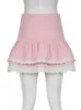 Kjolar iamty coquette estetisk mini kjol rosa kaskad ruffle aline knappar laceup kawaii japansk fairycore outfit y2k 230110