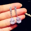 Stud Earrings Fashion Female Crystal Water Super Shiny 925 Silver White Stone Boho Wedding Jewelry Long