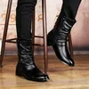Boots Men Winter Black Pointed Toe Leather Fashion Plus Velvet Warm Motorcycle Autumn Shoes