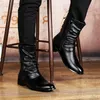 Botas Hombre Invierno Negro Punta estrecha Cuero Moda Más Terciopelo Cálido Motocicleta Otoño Zapatos