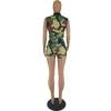 Women's Tracksuits Camouflage Side Split Tracksuit 2 Piece Sets Summer Sexy Buckle Zipper Crop Top And Mini Shorts Women Nightclub Outfits