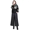 Women's Trench Coats Fashion Cotton Suit Women 2023 Winter Down Wide-Leg Pants Imitation Lamb Wool Two-Piece Female L91