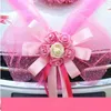 Decorative Objects Figurines Wedding Car Decoration Flower Set Cover Door Handle Ribbons Silk Garland With Tulle Rose Accessory Wed Decor2023 230110