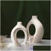 Konst och hantverk Factory Outlet European Ceramic White Vase Combination Ins Style Creative Hydroponic Dry Flower Hushållsdekoration DHCPF