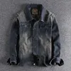 Men's Jackets Men Cargo Vintage Denim Multi Pockets Washed Cotton Outwear Coats Size L-3XL