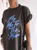 Women's TShirt Fly Me To The Moon Print Side Slit Tee Women Short Sleeve Summer Graphic T Vintage Loose Woman Tshirts Tops Clothes 230206