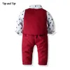 Clothing Sets Top and Top Boys Gentleman Clothing Set Cotton Long Sleeve Bowtie ShirtWaistcoatPants 3Pcs Suit Kids Boy Casual Clothes Set 230110