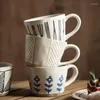 Tasses soucoupes Simple tasse à café en céramique peinte à la main rétro tasse créative ménage Stoare Couple avec poignée ustensiles