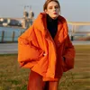 Women's Down Parkas Winter Fashion Loose Fluffy Orange Red Oversized Jacket Hooded Long Sleeve Warm Coats F2531 230109