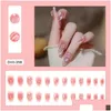 Faux Ongles 24 Pcs Frais D'été Fée Fleur Motif Nail Art Faux Avec De La Colle Rose Violet Court Portable Portant Des Outils Drop Delivery H Dhjac