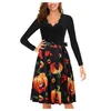 Abiti casual Donna Halloween Taglie forti Abito lungo con coulisse Fall Skeleton Cosplay Party