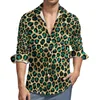 Camisas casuais masculinas Teal and Gold Camisa Leopardo Man Spots Estampado Outono Street Style Blusas Manga Comprida Roupas Grandes