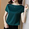 T-shirt d'été en soie pour femmes, mode coréenne, hauts en Satin Vintage, manches courtes, amples, vert, chemises de bureau pour dames, 230110