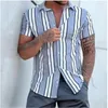 Heren Casual Shirts 2023 Heren Shirt Mode Strepen Print Korte Mouw Zomer Turn-down Kraag Knop Mannelijke Kleding