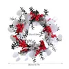 Flores decorativas Garland de grinaldora de Natal com aglomerados Red e branca Porta da frente Galhos de férias Decoração suspensa