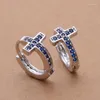 Boucles d'oreilles créoles mode argent plaqué croix bleu Zircon cristal pour hommes femmes bijoux cadeaux d'anniversaire